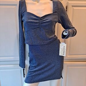 Rewind Navy Blue Skirt Set With Metallic Silver NWT